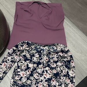 Roz & Ali Purple and Floral Tops set of 2 size 1X